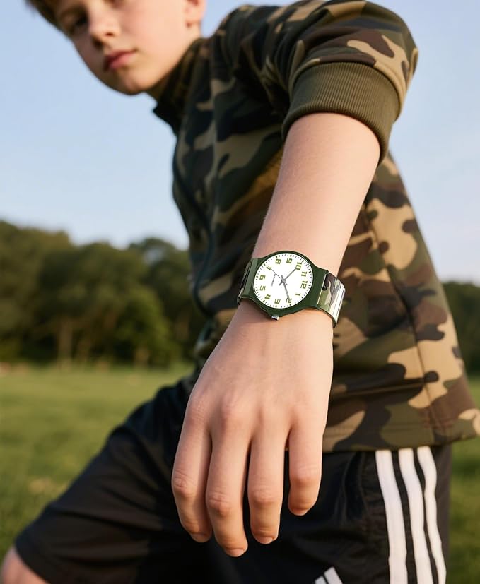 Kids Analog Watch Boys Girls, 30M Waterproof, Sports Watch for Boys, Easy to Read Children's Thin Dial Wrist Watches with Soft Band, for Ages 5-15 Kids Great Birthday Gifts Christmas Day-BubblyBeeBaby