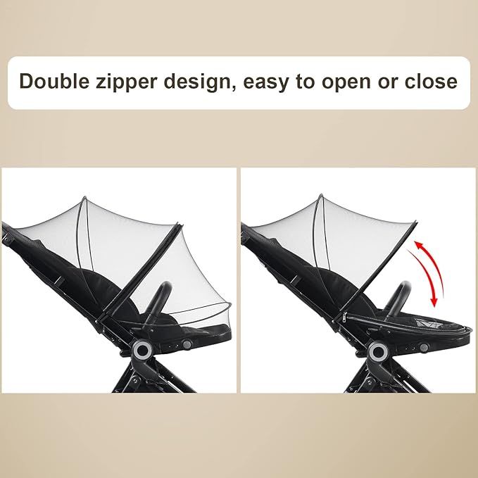 Baby Mosquito Net with Double Zipper Bassinet Stroller Cover for Baby/Stroller/Car Seat/Cradles/Carriers, Easy to Use, Visible Breathable Mesh, Keep Insects/Bugs/Cats Out, Black-BubblyBeeBaby