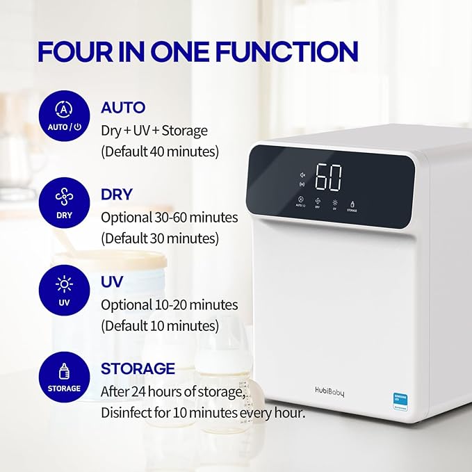 HubiBaby 4-in-1 UVC Cleaner and Dryer for Baby Bottles XL Large Inner Capacity Multifunctional Smart Control with Bluetooth APP-BubblyBeeBaby