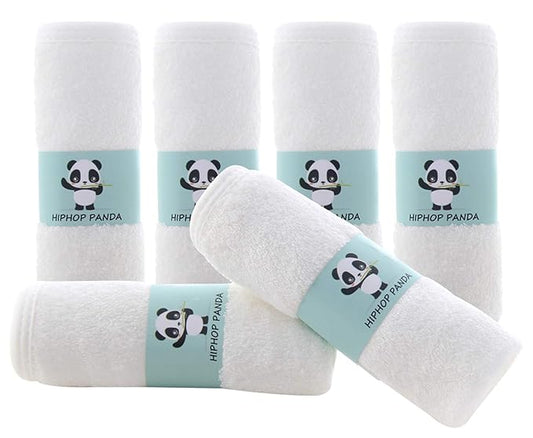 HIPHOP PANDA Baby Washcloths, Rayon Made from Bamboo - 2 Layer Ultra Soft Absorbent Newborn Bath Face Towel - Reusable Baby Wipes for Delicate Skin - White, 6 Pack-BubblyBeeBaby