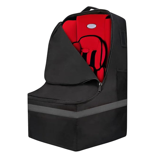 Car Seat Travel Bag - Padded, Comfortable, Durable, Roomy Gate Check Carseat Cover Backpack Fits 3-in-1，Convertible, Booster & Infant Car Seats for Airplane, Airport, Gray-BubblyBeeBaby