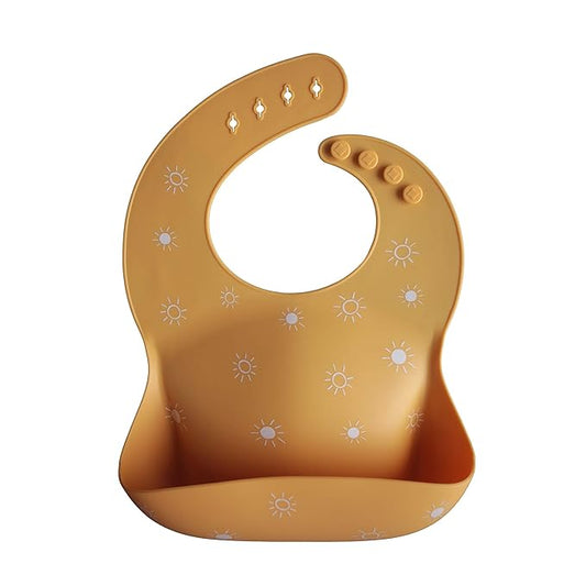 mushie Silicone Baby Bib | Adjustable Fit Waterproof Bibs (Sun Orange)-BubblyBeeBaby