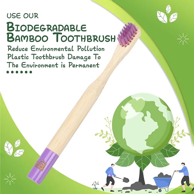 Kids Bamboo Toothbrushes, BPA-Free Soft Bristles, Eco-Friendly Natural Wooden Toddler Toothbrush, 6-Pack Travel Toothbrushes Set for Children-BubblyBeeBaby