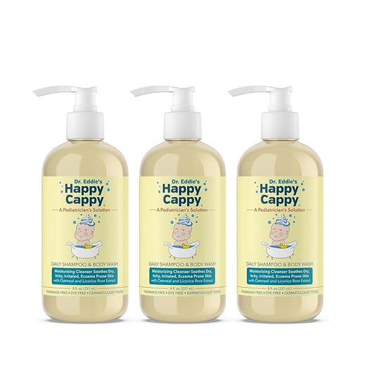 Happy Cappy Baby Shampoo and Body Wash - Eczema Body Wash for Kids & Toddlers, Helps with Dryness, Reduces Itching and Redness, Dermatologist Tested, Fragrance Free - 8 Fl Oz (Pack of 3)-BubblyBeeBaby
