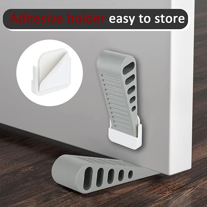 JQK Rubber Door Stopper Wedge, Grey 4 Pack Soft TPR Premium Door Stops for Bottom of Heavy Duty Door on Tile, Concrete, Carpet, Wooden Floor, DSB61-GY-P4-BubblyBeeBaby