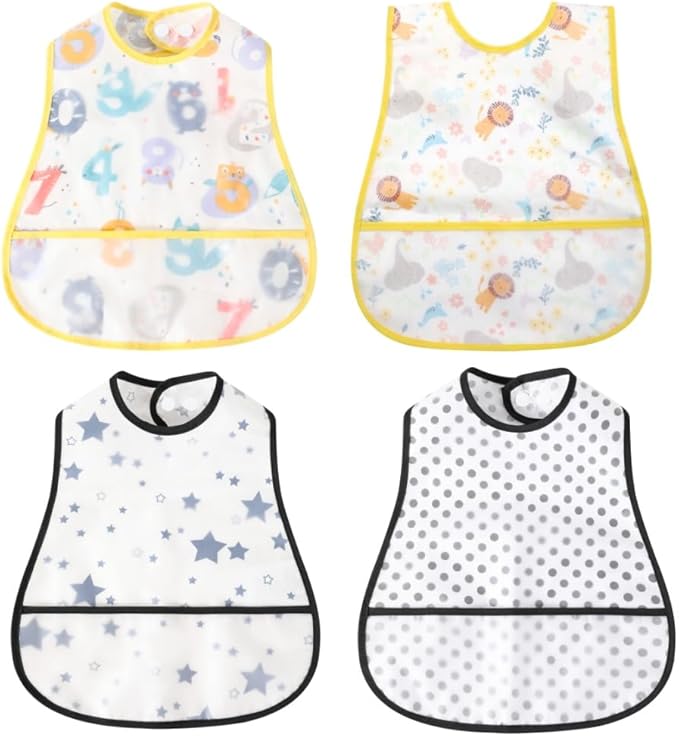 Baby bibs Waterproof Toddler bib - Feeding bib with Pocket for Infant Boy Girl Washable 6-36M-BubblyBeeBaby