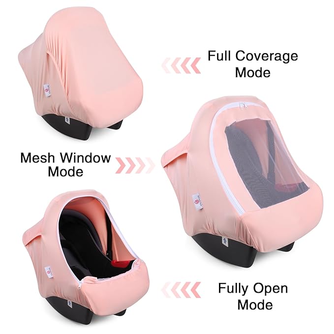 Metplus 2-in-1 Baby Car Seat Cover, Multi Use Cover for Baby Car Seat Canopy with Privacy Sun Shade, Protect Your Baby's Safety Seat with Style, Infant Carrier Covers for Boys & Girls-BubblyBeeBaby