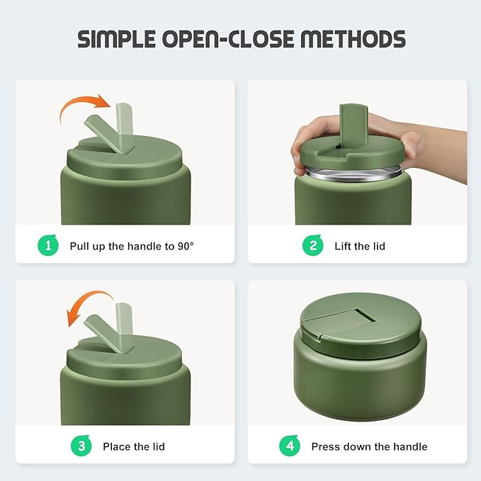 13.5oz Soup Thermo for Hot Food Kids with Buckle Lid Insulated Vacuum Food Jar Wide Mouth Leakproof Stainless Steel Lunch Container (Green)-BubblyBeeBaby