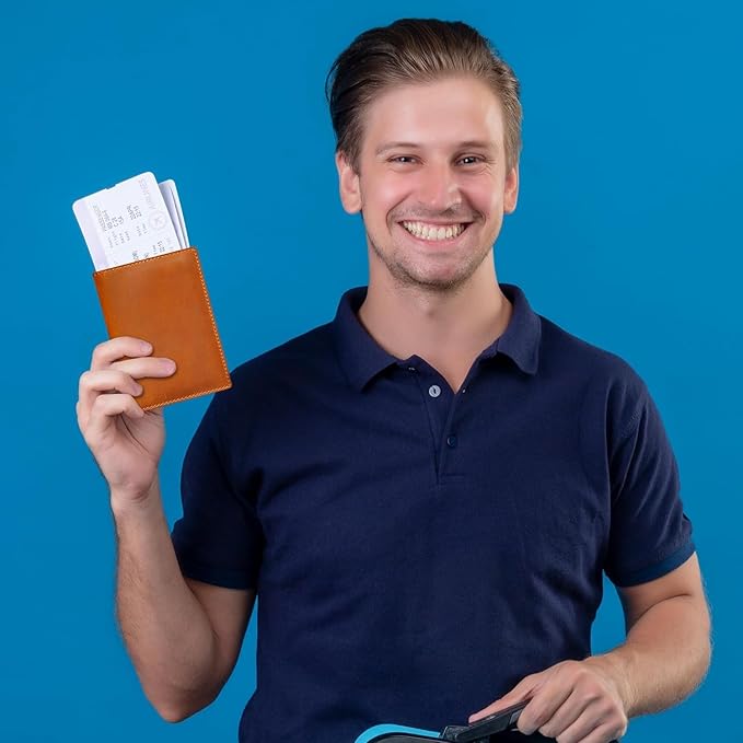 HIFA Personalized Leather Passport Holder, Handmade Passport Cover with Card and Ticket Slot - Genuine Leather, Elegant Design, Easy Access - Passport Case, Passport Wallet, Passport Holder-BubblyBeeBaby