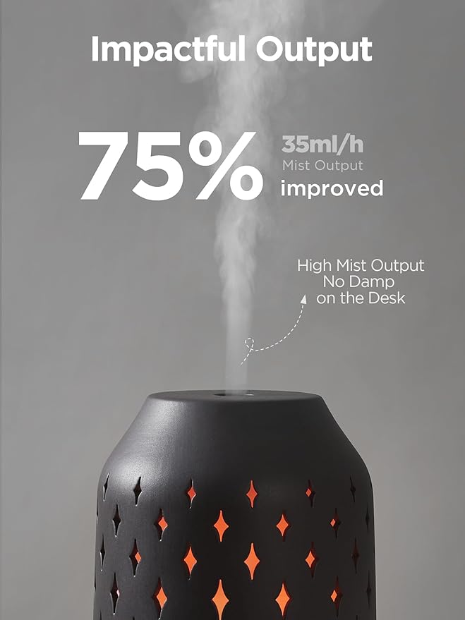 InnoGear Aromatherapy Diffuser, 150ml Ceramic Diffuser Ultrasonic Humidifier Cool Mist Essential Oil Diffusers for Home Air Diffuser with 2 Mist Modes Waterless Auto Off, Black-BubblyBeeBaby