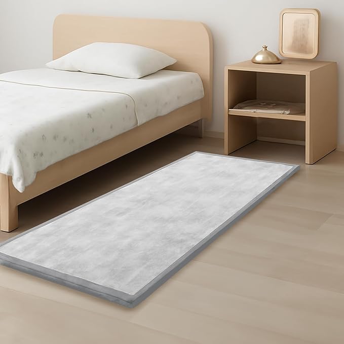 1.3" Thick Baby Play Mat for Floor, 28x72 Foam Tummy Time Mat, Padded Support Soft Plush Bedside Rugs for Infant Kids Toddler Crawling Kick Activity (Light Grey)-BubblyBeeBaby