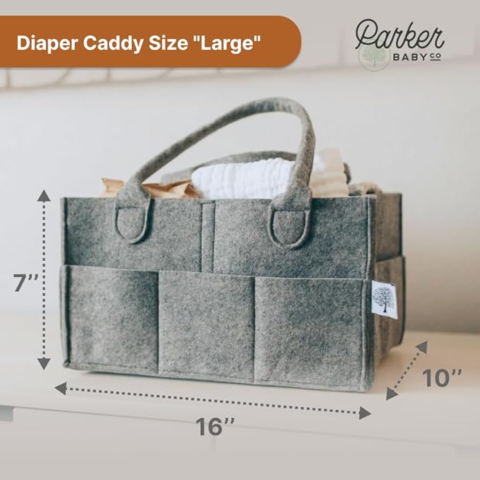 Parker Baby Co. Diaper Caddy - Nursery Storage Bin and Car Organizer for Diapers and Baby Wipes - Gray, Large-BubblyBeeBaby