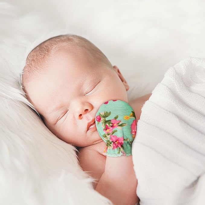 BQUBO Newborn Infant Toddler Mittens No Scratch Cotton Elastic Wrist Gloves Hypoallergenic for 0-6 Months Baby Boys Girls-BubblyBeeBaby