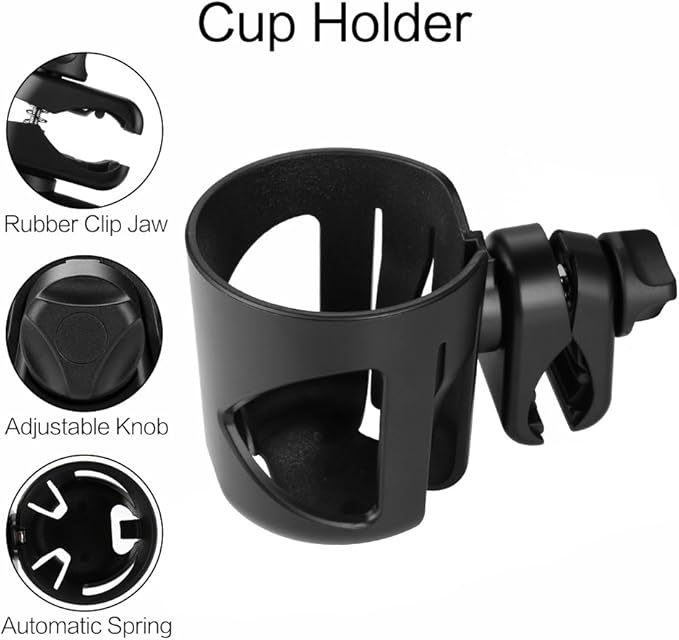 Accmor Universal Cup Holder, Stroller Cup Holder, 360° Rotatable Large Caliber Designed Bottle Holder for Stroller, Bike, Wheelchair, Walker, Scooter, Black-BubblyBeeBaby