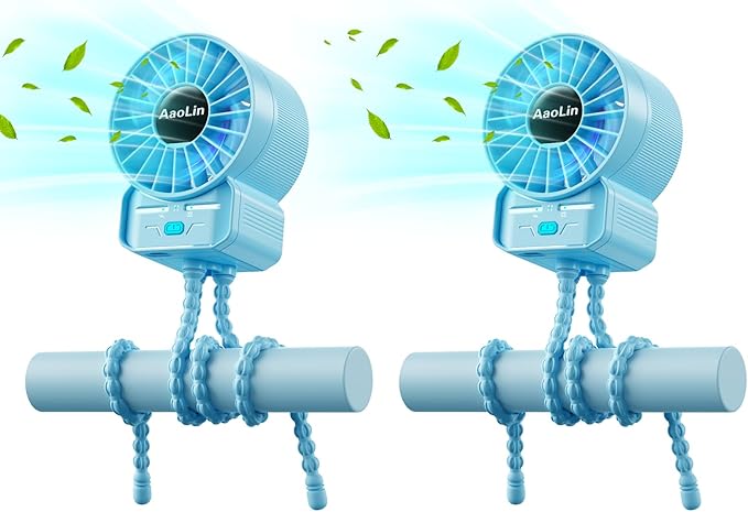 2 Pack Multifunctional Portable Stroller Fan 4 Speed 6600rpm High Speed Usb Rechargeable Personal Mini Handheld Fan Extended Tripod for Desktop Winding Kids Bed Treadmill Bike Golf Cart Outdoor Travel-BubblyBeeBaby