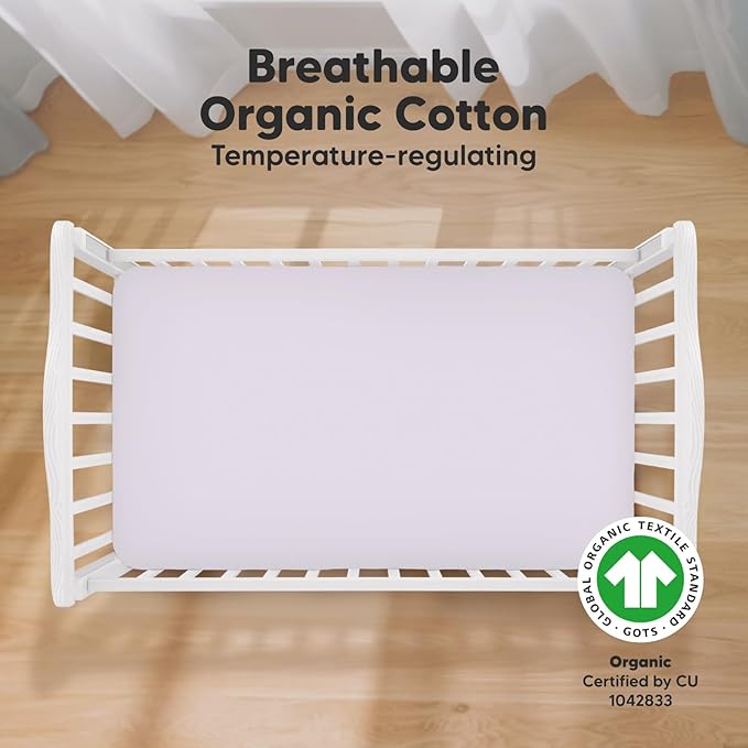 KeaBabies 2-Pack Organic Crib Sheets for Boys, Girls - 52x28 Fitted Crib Mattress Sheet Neutral, Breathable Jersey Cotton Cover for Baby Bed, Toddler Mattress, Soft & Cute Prints (Thistle)-BubblyBeeBaby