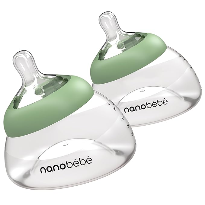 Nanobebe Breastmilk Bottle, Breastfeeding Newborn Breast Like, Anti Colic, Perfect Latch, Preserves Breast Milk nutrients, Twin-Pack Sage-BubblyBeeBaby