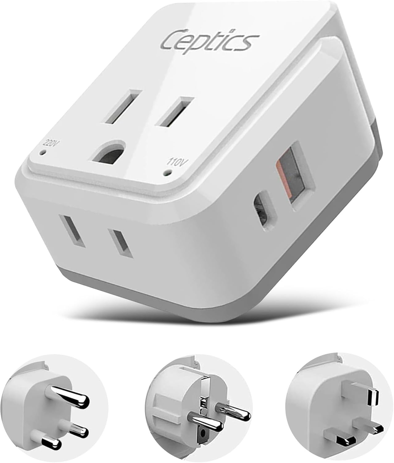 Ceptics South Africa Power Adapter Travel Set - 20W PD & QC, Fast & Safe with Dual USB & USB-C - 2 USA Outlet - Use All Over Africa, Zimbabwe, Morocco - Includes Type E/F, M, G SWadAPt Attachments