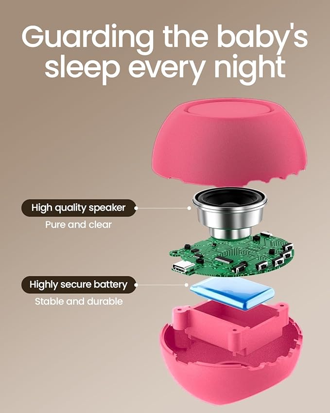 2025 Mom's Choice Awards, Portable Sound Machine for Baby Adult, AI Cry Detection, 18 Soothing Sound, Bluetooth Rechargeable White Noise Machine for Home Travel, Nursery Light, Barbie Pink-BubblyBeeBaby