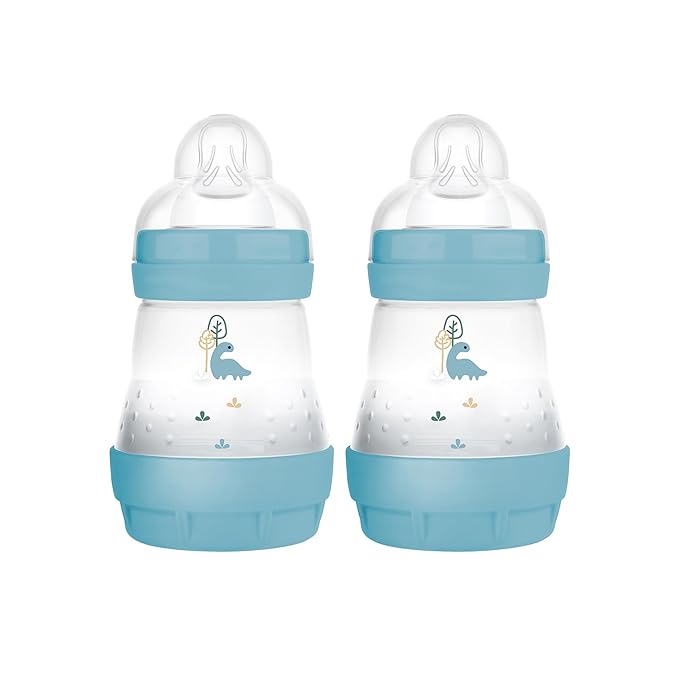 MAM Easy Start Anti-Colic Baby Bottle 5oz, Slow Flow, Breastfeeding-Like Silicone Nipple Bottle, Reduces Colic, Gas, & Reflux, Easy-to-Clean, BPA-Free, Vented Baby Bottles for Newborns, 0-3 Months-BubblyBeeBaby