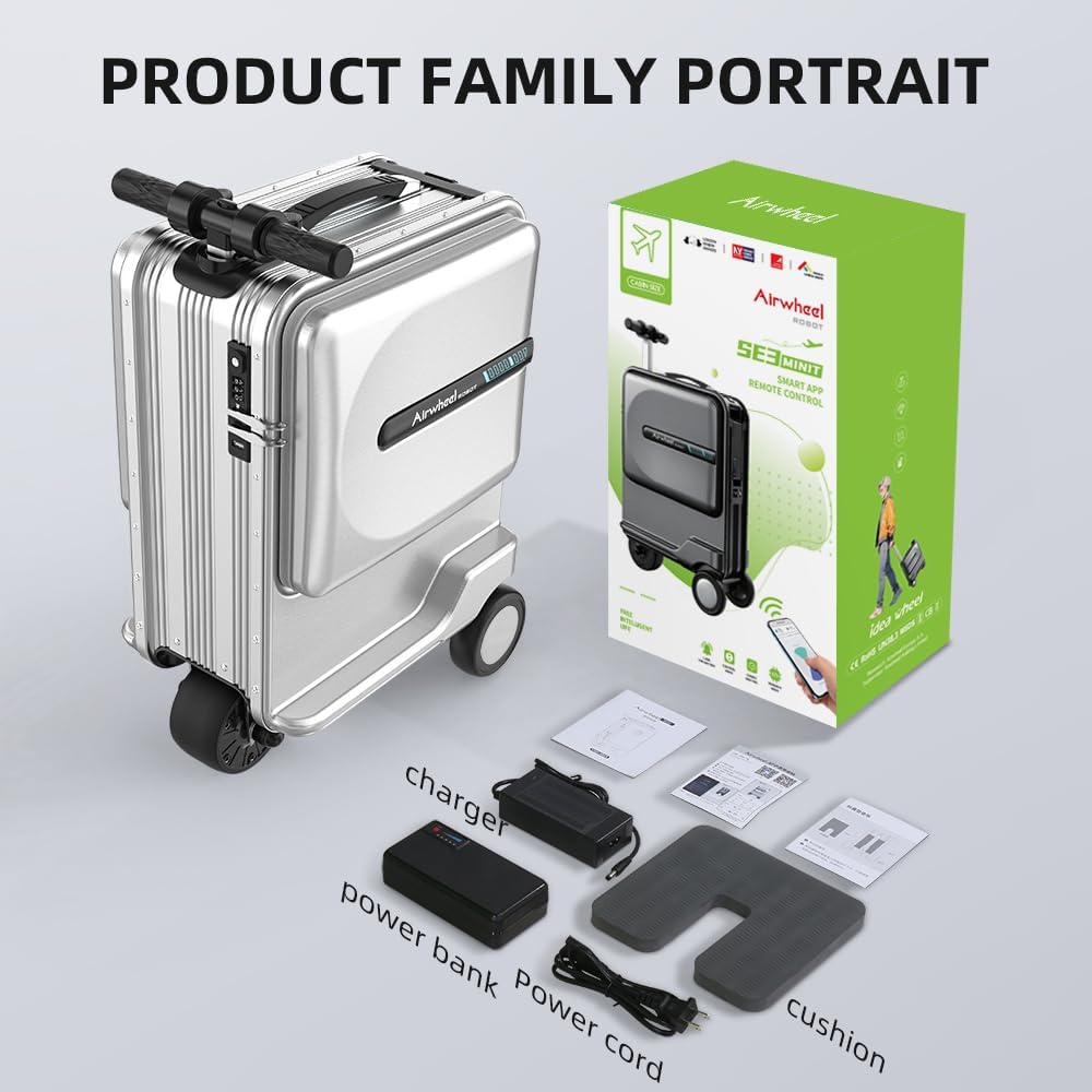 Airwheel 20 Inch Smart Rideable Suitcase Electric Luggage Scooter Carry On Luggage (silver)