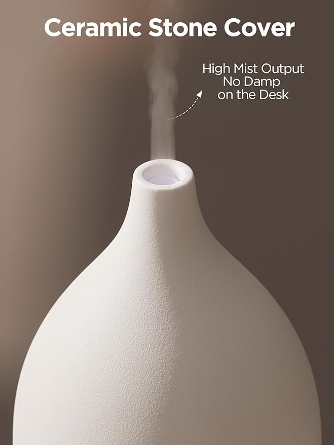 InnoGear Oil Diffuser, 300ML Ceramic Diffuser for Essential Oils Handcrafted Aromatherapy Diffuser Ultrasonic Cool Mist Humidifier with 4 Timers Waterless Auto Off for Room Office, White Base-BubblyBeeBaby