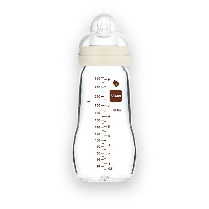 MAM Premium Glass Baby Bottles, Easy Switch Between Breast and Bottle, Feel Good Medium Flow, Newborn Essentials Must Have, 2+ Months, BPA Free, 9oz, Unisex, 1 Pack-BubblyBeeBaby