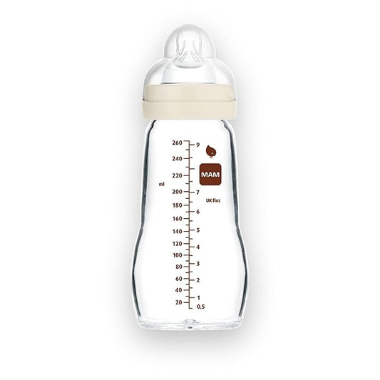 MAM Premium Glass Baby Bottles, Easy Switch Between Breast and Bottle, Feel Good Medium Flow, Newborn Essentials Must Have, 2+ Months, BPA Free, 9oz, Unisex, 1 Pack-BubblyBeeBaby