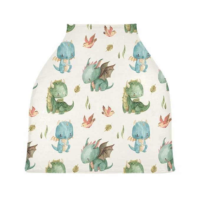 Kigai Cute Dragon Baby Car Seat Covers for Newborn, Breathable Nursing Cover for Breastfeeding Moms, Baby Stroller/Shopping Cart/Stretchy Carseat Cover for Boy & Girl-BubblyBeeBaby