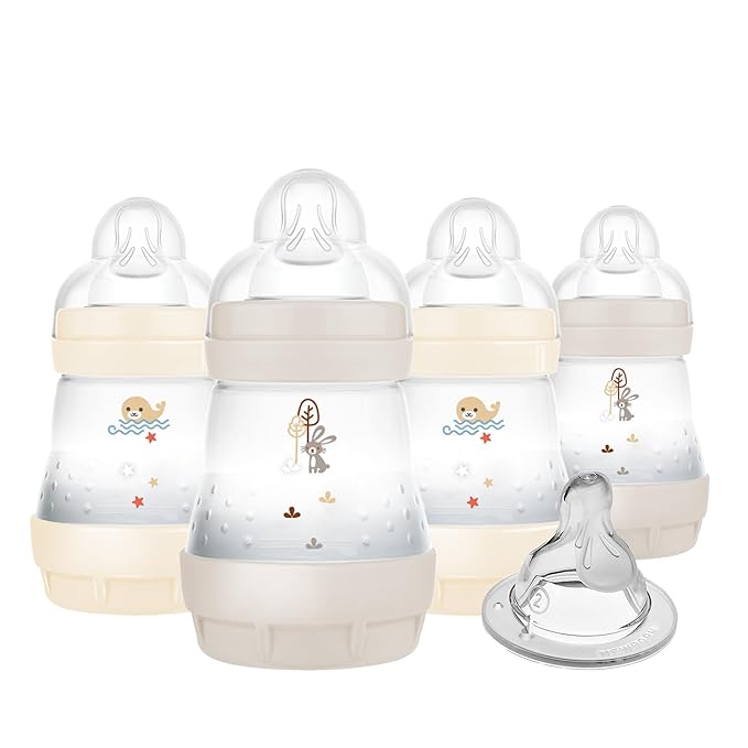 MAM 5oz Easy Start Anti-Colic Baby Bottles, Slow Flow with Bonus Medium Flow Nipple, Reduces Colic, Gas, & Reflux, Easy-to-Clean, BPA-Free, Baby Bottles for Newborns, 0-3 Months-BubblyBeeBaby