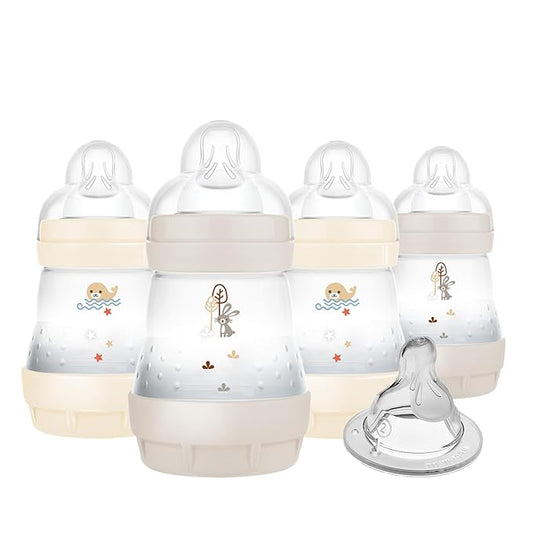 MAM 5oz Easy Start Anti-Colic Baby Bottles, Slow Flow with Bonus Medium Flow Nipple, Reduces Colic, Gas, & Reflux, Easy-to-Clean, BPA-Free, Baby Bottles for Newborns, 0-3 Months-BubblyBeeBaby