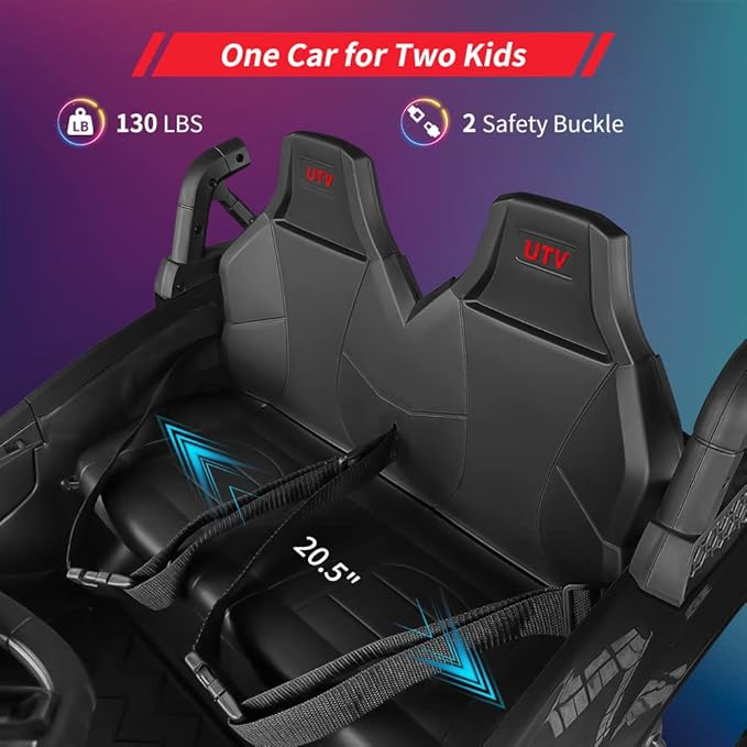 2 Seaters 24V Ride on UTV with Remote Control,10AH Battery, 400W Powerful Motors with 17" EVA Wheels, 20.5“ Seat Width Electric Ride Toy with Metal Suspension,LED Lights,Music,Horn (Black)-BubblyBeeBaby