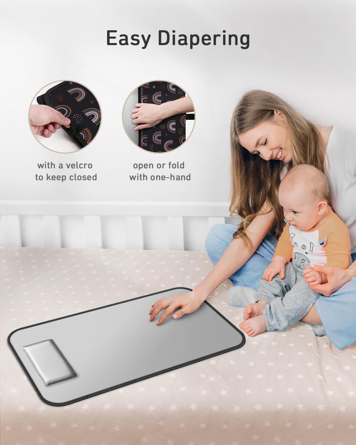 Babebay Portable Diaper Changing Pad, Waterproof Foldable Travel Changing Mat for Baby Boy Girl, Lightweight Travel Changing Station, Boho Geometric Pattern