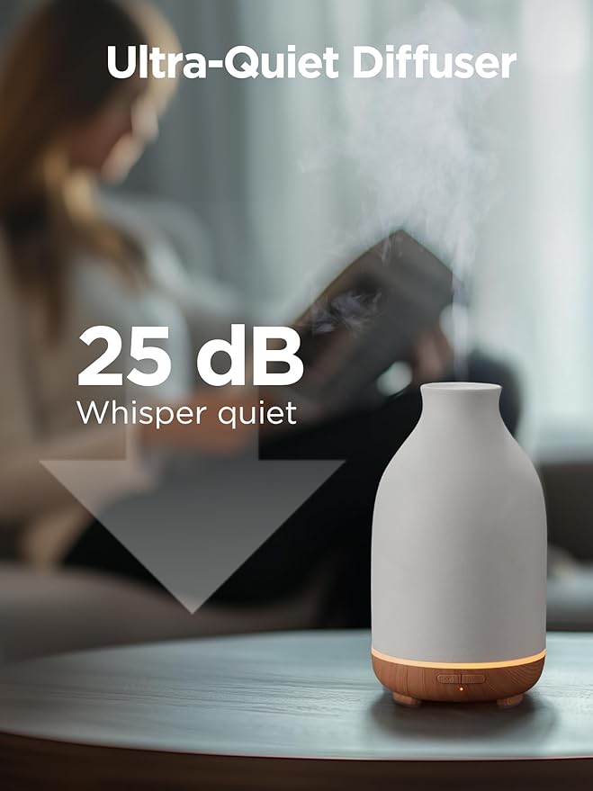 InnoGear Essential Oil Diffuser, 150ml Ceramic Stone Diffuser Handcrafted Aromatherapy Diffusers Ultrasonic Cool Mist Humidifier Vaporizor with 2 Mist Modes Waterless Auto Off for Room Office, White-BubblyBeeBaby