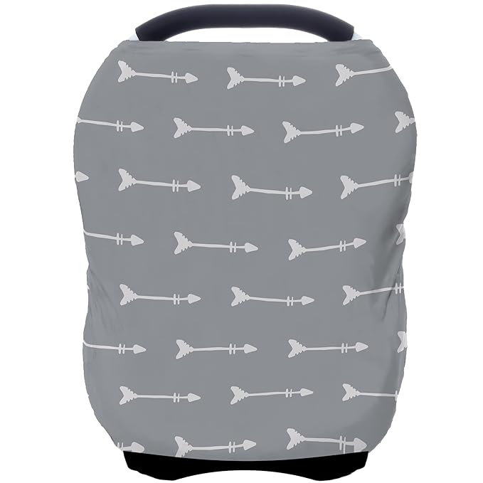 Nursing Carseat Canopy Breastfeeding Cover - Multi-use Stretchy Car Seat Covers for Babies, Baby Shower Gifts (Grey Arrows)-BubblyBeeBaby