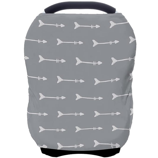 Nursing Carseat Canopy Breastfeeding Cover - Multi-use Stretchy Car Seat Covers for Babies, Baby Shower Gifts (Grey Arrows)-BubblyBeeBaby
