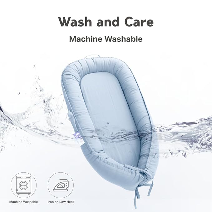 Infant Lounger, Baby Nest Cover for Baby Girls & Boys, Newborn Essentials for Baby 0-18+ Months, 100% Cotton Breathable (Baby Blue)-BubblyBeeBaby