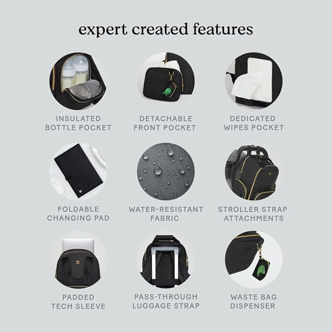 Huggies Signature Hug Pack Diaper Backpack, Black Leather, O/S-BubblyBeeBaby