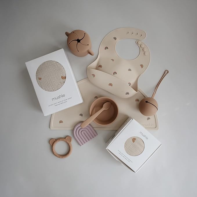 mushie Silicone Baby Bib | Adjustable Fit Waterproof Bibs (Rainbows)-BubblyBeeBaby