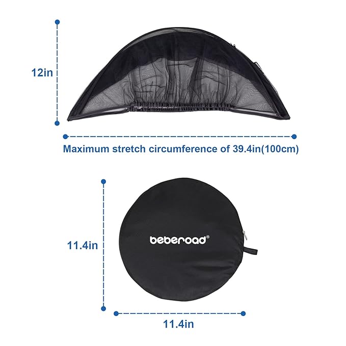 Beberoad Love Universal Baby Car Seat Mosquito Net - Breathable Mesh Cover with 2-Way Zipper for Infant Protection(Black)-BubblyBeeBaby