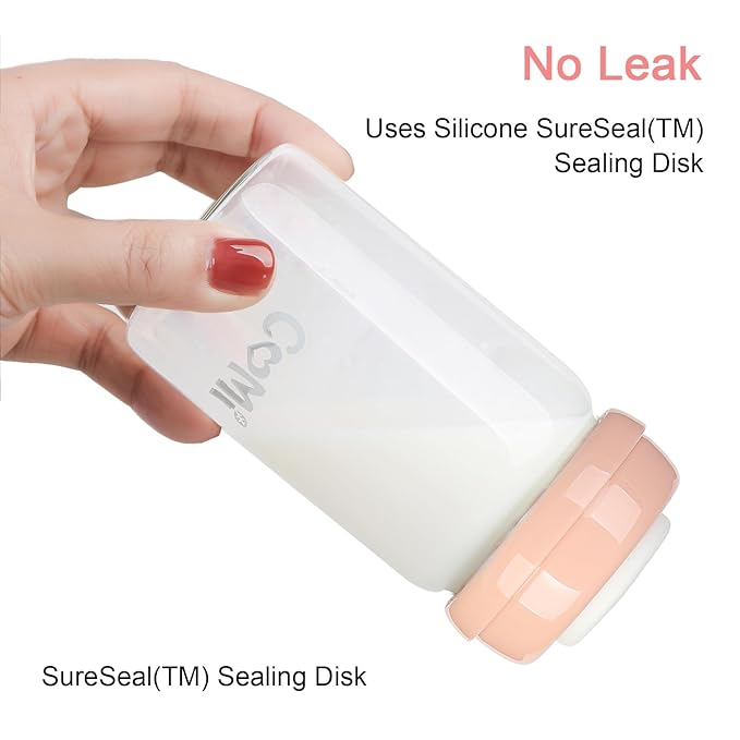 COMI Wide Neck Glass Breastmilk Collection n Storage Bottle, 8oz with Screw Ring Sealing Disk; Re-markable Sealing Disc. BPA Free, Fits Breast Pumps & Nipples (2 Pink Lids)-BubblyBeeBaby