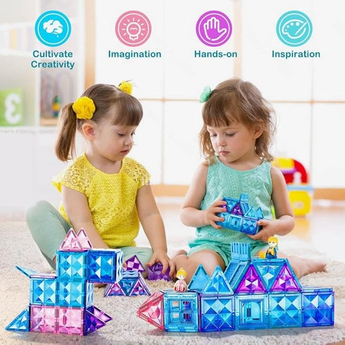 Ice Castle Magnetic Tiles-Sparkling Building Blocks, 3D Educational Toys for Kids, Construction STEM Toys for 3 4 5 6 7 8 Year Olds, Birthday Gift for Boys and Girls-BubblyBeeBaby