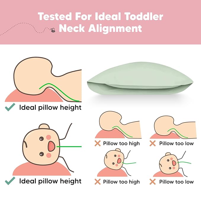 KeaBabies Toddler Pillow with Pillowcase, Jumbo 14X20 - Soft Organic Cotton Toddler Pillows for Sleeping - Machine Washable - Perfect for Travel, Toddler Bed Set (Sage)-BubblyBeeBaby