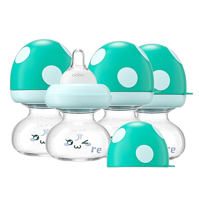 YOHKOH Newborn Glass Baby Bottles with Slow Flow Nipple for 0+ Months, Wide Neck Feeding Bottle, 2.7oz/80ml (Blue, 2.7oz (Pack of 4))-BubblyBeeBaby