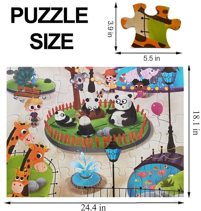 Jumbo Floor Puzzle for Kids, Large Jigsaw Puzzles 35 Piece for Kids Ages 3-5,Preschool Learning & Education Toys, Gifts for 4-8 Year Old Boys and Girls (Panda Animals)-BubblyBeeBaby