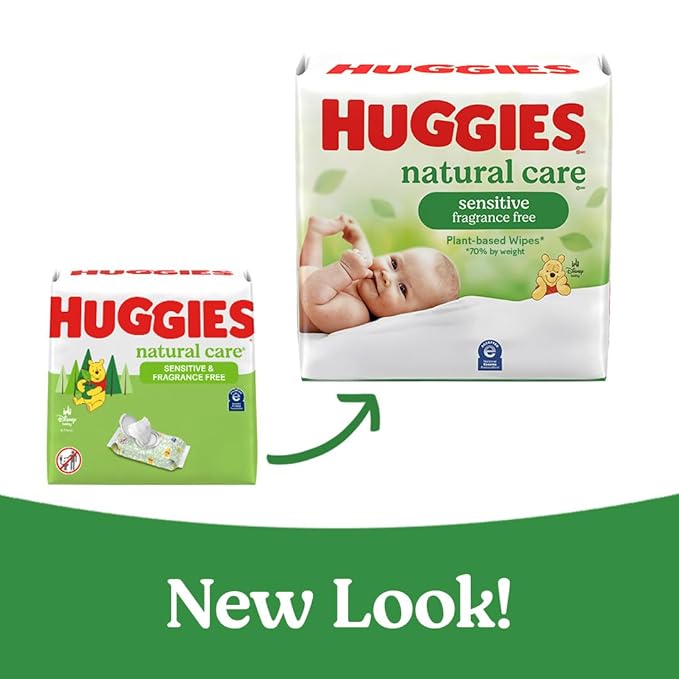 Huggies Natural Care Sensitive Baby Wipes, Unscented, Hypoallergenic, 99% Purified Water, 10 Flip-Top Packs (560 Wipes Total)-BubblyBeeBaby