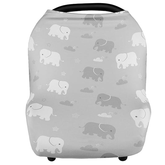 Nursing Cover Breastfeeding, Multi-use Baby Car Seat Covers Boys, Infant Stroller Cover, Stretchy Carseat Canopy, Soft Breathable, Elephant-BubblyBeeBaby