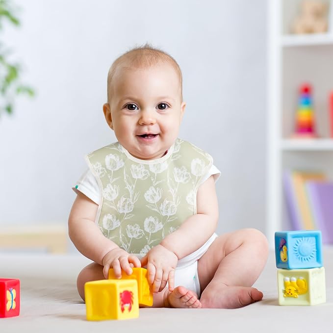 Mess Proof Baby Bib 3 Pack, Waterproof Led Weaning Baby Feeding Bibs with Food Catcher, Travel Feeding Bibs-BubblyBeeBaby