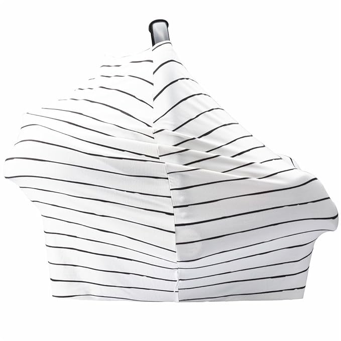 Car Seat Cover Baby – Multi-use Nursing Cover-Up for Breastfeeding, Carseat Canopy Cover, Stretchy Infant Stroller Covers for Boys and Girls (White with Black Stripes)-BubblyBeeBaby