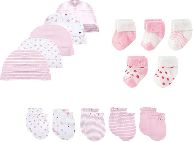 15 Pack Unisex New Born Boy Girls Hats Mittens Socks Sets Cotton Soft Infant Accessory 0-6 Months Baby Essentials-BubblyBeeBaby